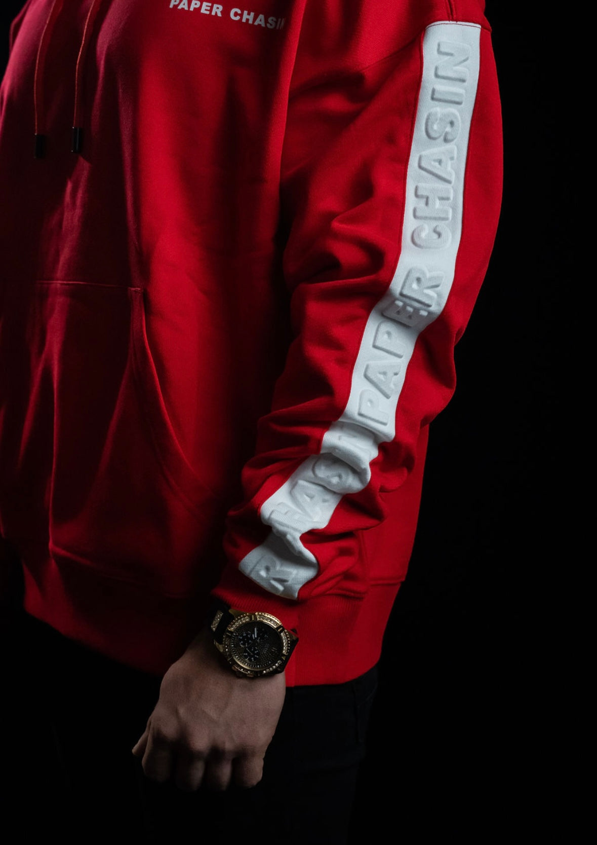 EMBOSSED PAPERCHASIN HOODY / RED